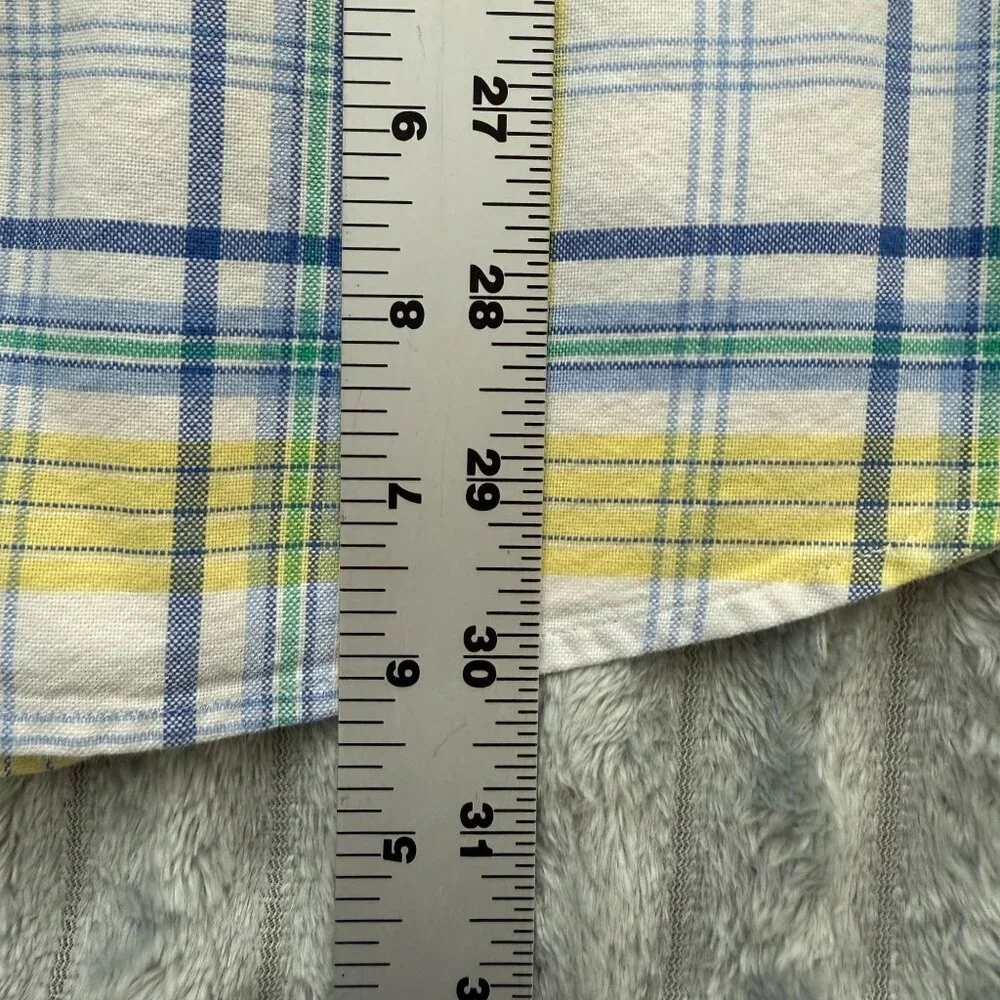 Ralph Lauren Shirt Men XL Yellow Blue Plaid Cotton Preppy Button Up Short Sleeve - Picture 5 of 8